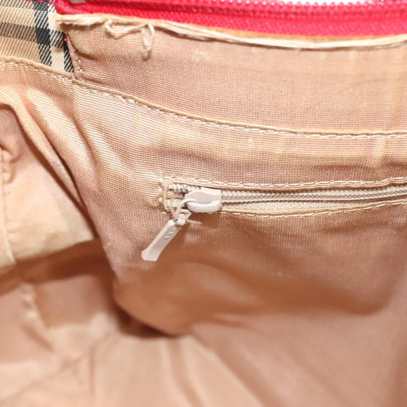 BURBERRY Nova Check Hand Bag Canvas Leather Red Gold Auth bs26691