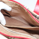 BURBERRY Nova Check Hand Bag Canvas Leather Red Gold Auth bs26691-12