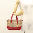 BURBERRY Nova Check Hand Bag Canvas Leather Red Gold Auth bs26691-23