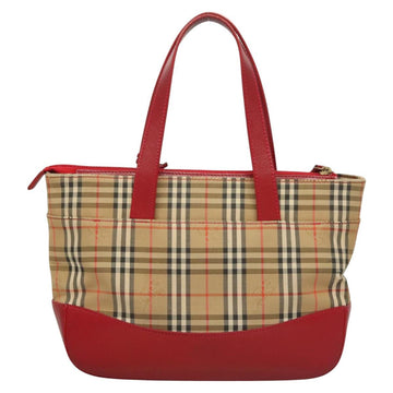 BURBERRY Nova Check Hand Bag Canvas Leather Red Gold Auth bs26691 - 0