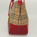 BURBERRY Nova Check Hand Bag Canvas Leather Red Gold Auth bs26691-3