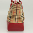 BURBERRY Nova Check Hand Bag Canvas Leather Red Gold Auth bs26691-4