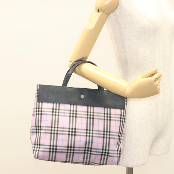 BURBERRY Nova Check Hand Bag Nylon Pink Silver Auth bs26692