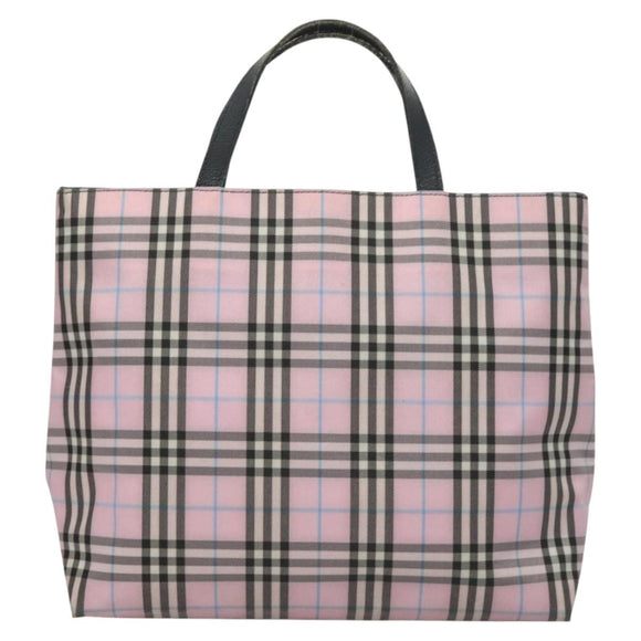 BURBERRY Nova Check Hand Bag Nylon Pink Silver Auth bs26692