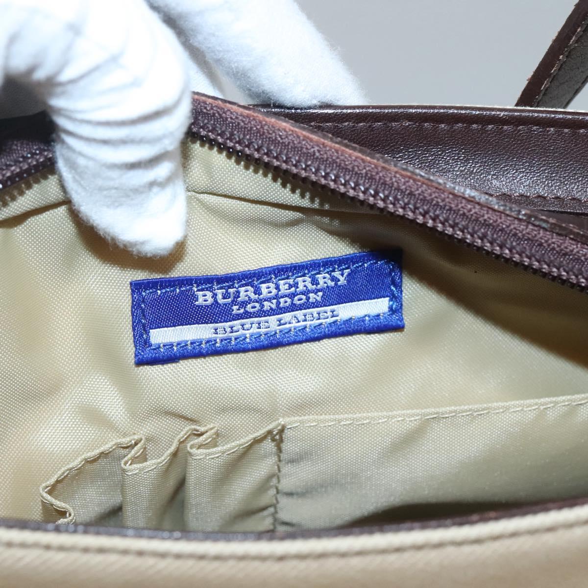 BURBERRY Blue Label Shoulder Bag Canvas Leather Khaki Silver