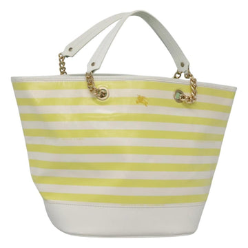 BURBERRY Blue Label Chain Tote Bag Coated Canvas Light Yellow Auth bs26698
