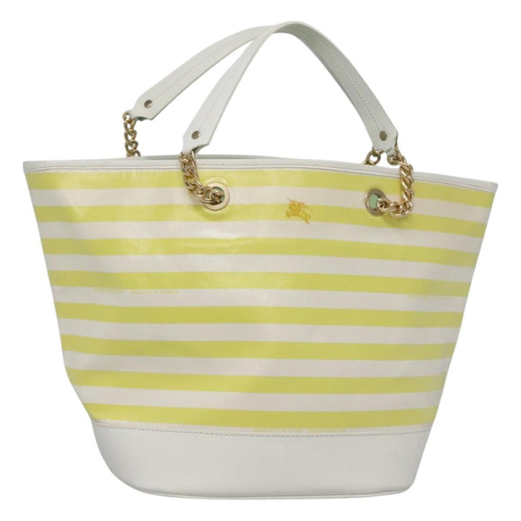 BURBERRY Blue Label Chain Tote Bag Coated Canvas Light Yellow Auth bs26698