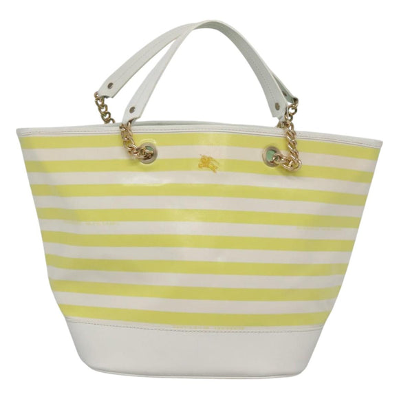 BURBERRY Blue Label Chain Tote Bag Coated Canvas Light Yellow Auth bs26698