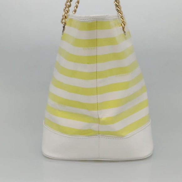 BURBERRY Blue Label Chain Tote Bag Coated Canvas Light Yellow Auth bs26698