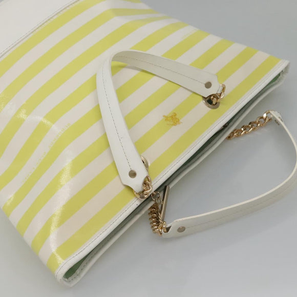 BURBERRY Blue Label Chain Tote Bag Coated Canvas Light Yellow Auth bs26698