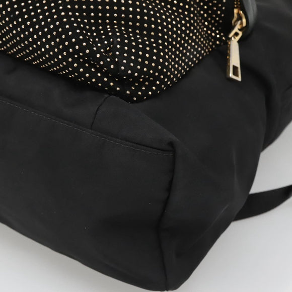 VERSACE Medusa Shoulder Bag Nylon Leather Black Gold Auth bs26702