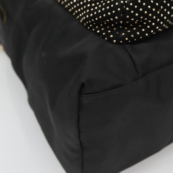 VERSACE Medusa Shoulder Bag Nylon Leather Black Gold Auth bs26702