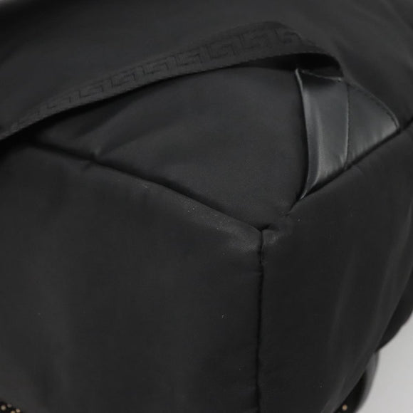 VERSACE Medusa Shoulder Bag Nylon Leather Black Gold Auth bs26702