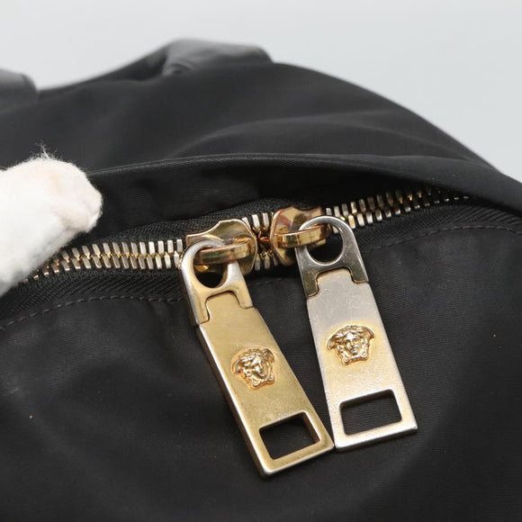 VERSACE Medusa Shoulder Bag Nylon Leather Black Gold Auth bs26702