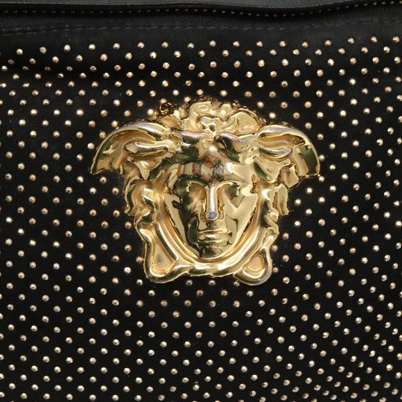 VERSACE Medusa Shoulder Bag Nylon Leather Black Gold Auth bs26702