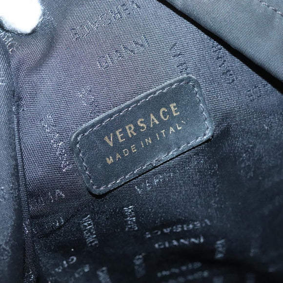 VERSACE Medusa Shoulder Bag Nylon Leather Black Gold Auth bs26702