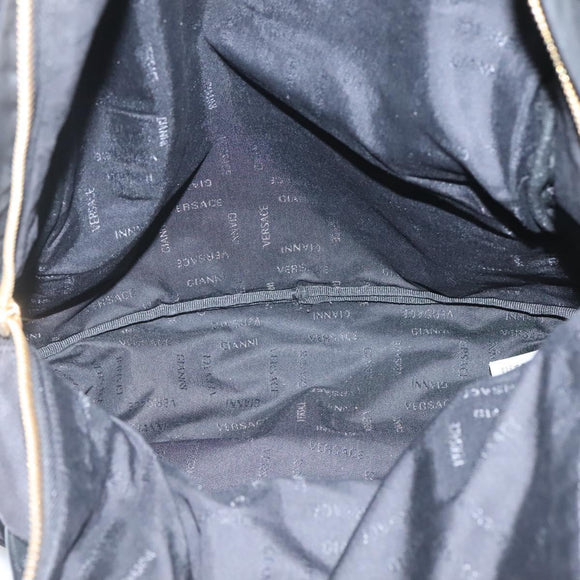 VERSACE Medusa Shoulder Bag Nylon Leather Black Gold Auth bs26702