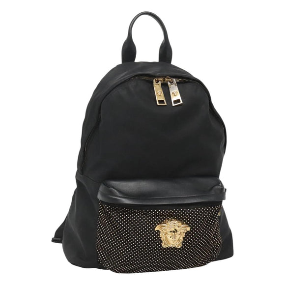 VERSACE Medusa Shoulder Bag Nylon Leather Black Gold Auth bs26702