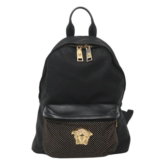 VERSACE Medusa Shoulder Bag Nylon Leather Black Gold Auth bs26702