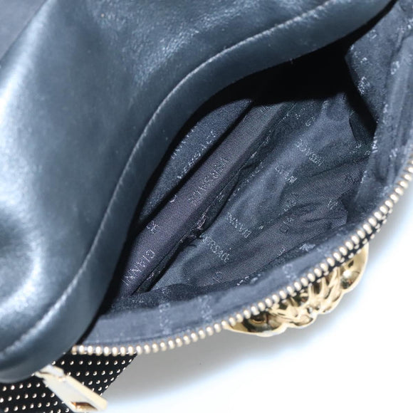 VERSACE Medusa Shoulder Bag Nylon Leather Black Gold Auth bs26702