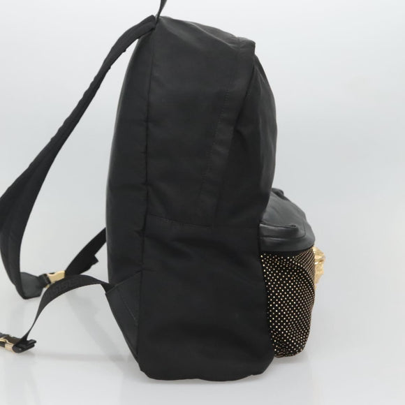VERSACE Medusa Shoulder Bag Nylon Leather Black Gold Auth bs26702