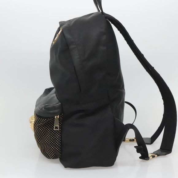 VERSACE Medusa Shoulder Bag Nylon Leather Black Gold Auth bs26702