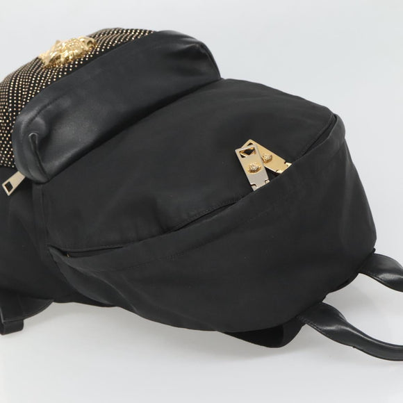 VERSACE Medusa Shoulder Bag Nylon Leather Black Gold Auth bs26702