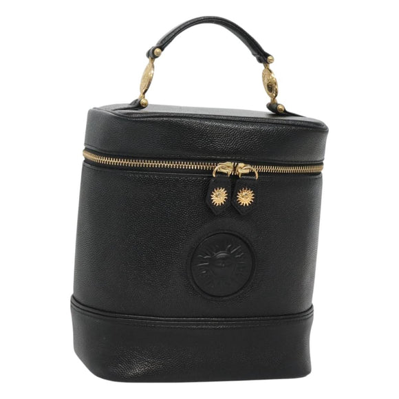 VERSACE Vanity Bag Leather Black Gold Auth bs26703