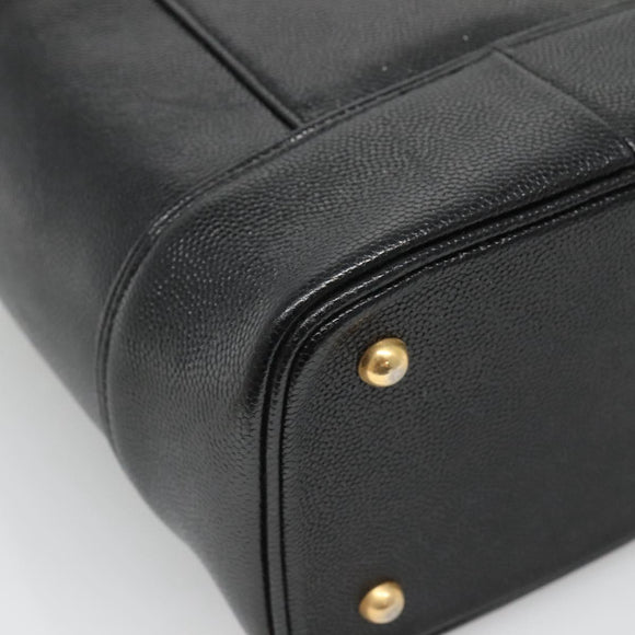 VERSACE Vanity Bag Leather Black Gold Auth bs26703