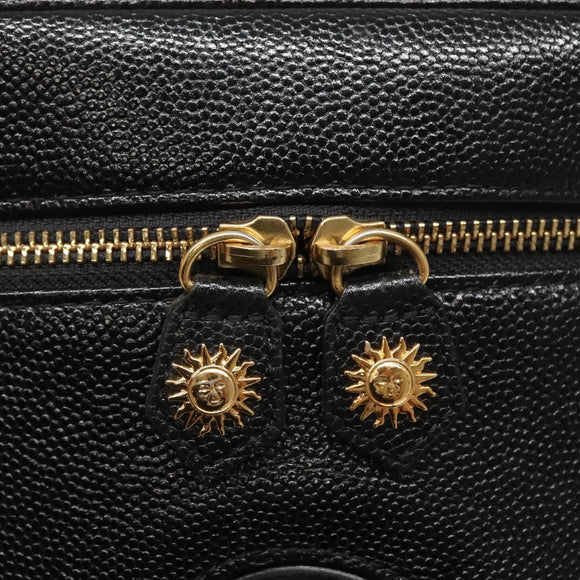 VERSACE Vanity Bag Leather Black Gold Auth bs26703