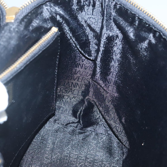 VERSACE Vanity Bag Leather Black Gold Auth bs26703