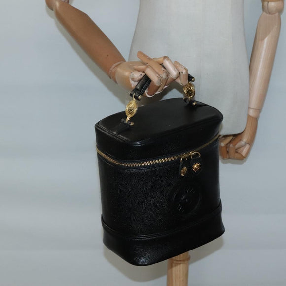 VERSACE Vanity Bag Leather Black Gold Auth bs26703