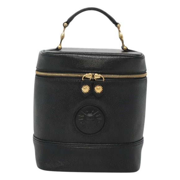 VERSACE Vanity Bag Leather Black Gold Auth bs26703