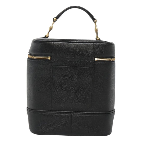 VERSACE Vanity Bag Leather Black Gold Auth bs26703