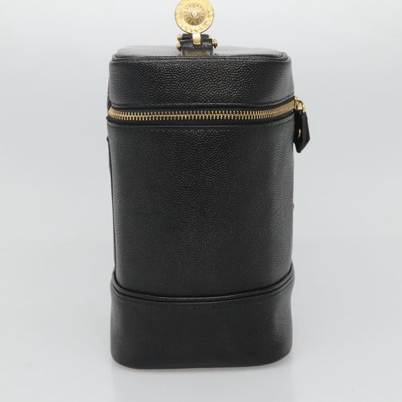 VERSACE Vanity Bag Leather Black Gold Auth bs26703