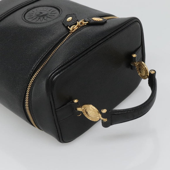 VERSACE Vanity Bag Leather Black Gold Auth bs26703