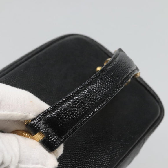 VERSACE Vanity Bag Leather Black Gold Auth bs26703