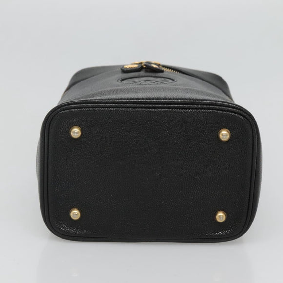 VERSACE Vanity Bag Leather Black Gold Auth bs26703