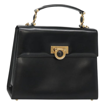 Gianni Versace Hand Bag Leather Black Gold Auth bs26704