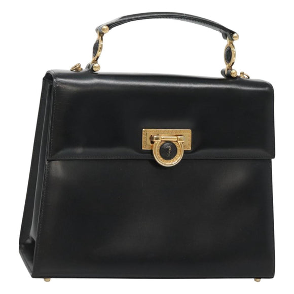 Gianni Versace Hand Bag Leather Black Gold Auth bs26704