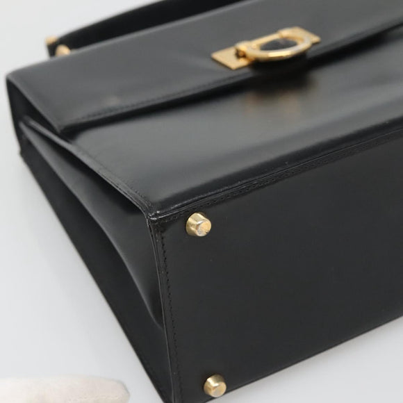 Gianni Versace Hand Bag Leather Black Gold Auth bs26704