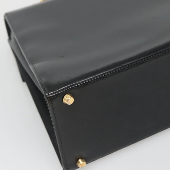 Gianni Versace Hand Bag Leather Black Gold Auth bs26704