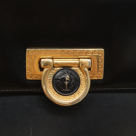 Gianni Versace Hand Bag Leather Black Gold Auth bs26704