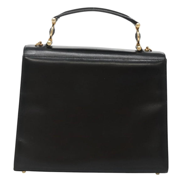 Gianni Versace Hand Bag Leather Black Gold Auth bs26704