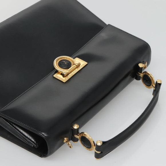 Gianni Versace Hand Bag Leather Black Gold Auth bs26704