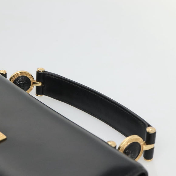 Gianni Versace Hand Bag Leather Black Gold Auth bs26704