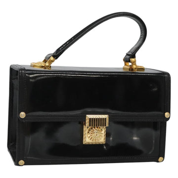 VERSACE Vanity Bag Enamel Black Gold Auth bs26705