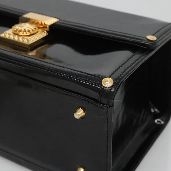 VERSACE Vanity Bag Enamel Black Gold Auth bs26705