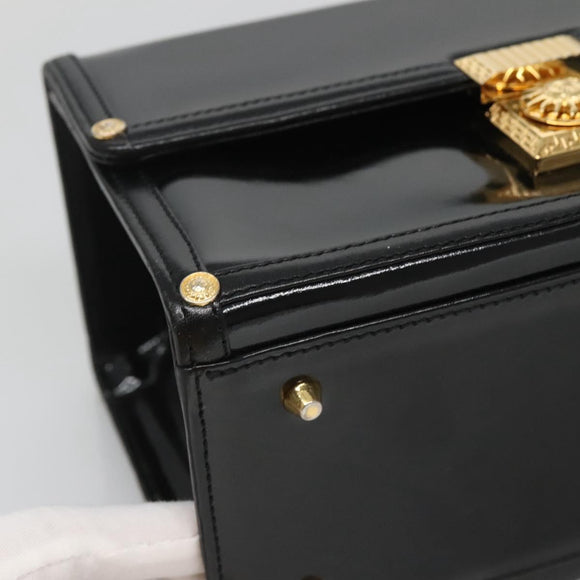 VERSACE Vanity Bag Enamel Black Gold Auth bs26705