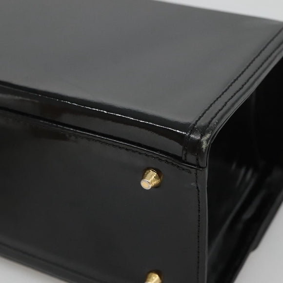 VERSACE Vanity Bag Enamel Black Gold Auth bs26705